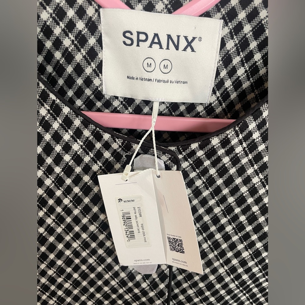 SPANX Black & White Gingham Cropped Jacket Blazer Size M‎ Quiet Luxury old money - Picture 6 of 10